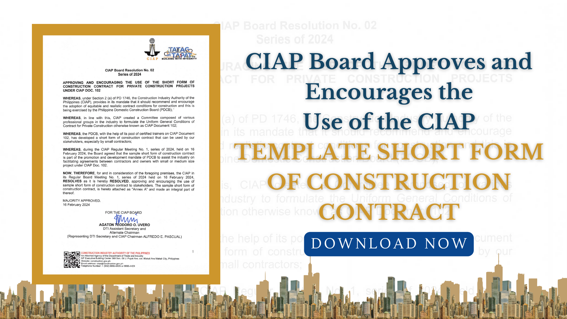 CIAP approves and encourages the Use of the CIAP Template Short Form of ֱ Contract